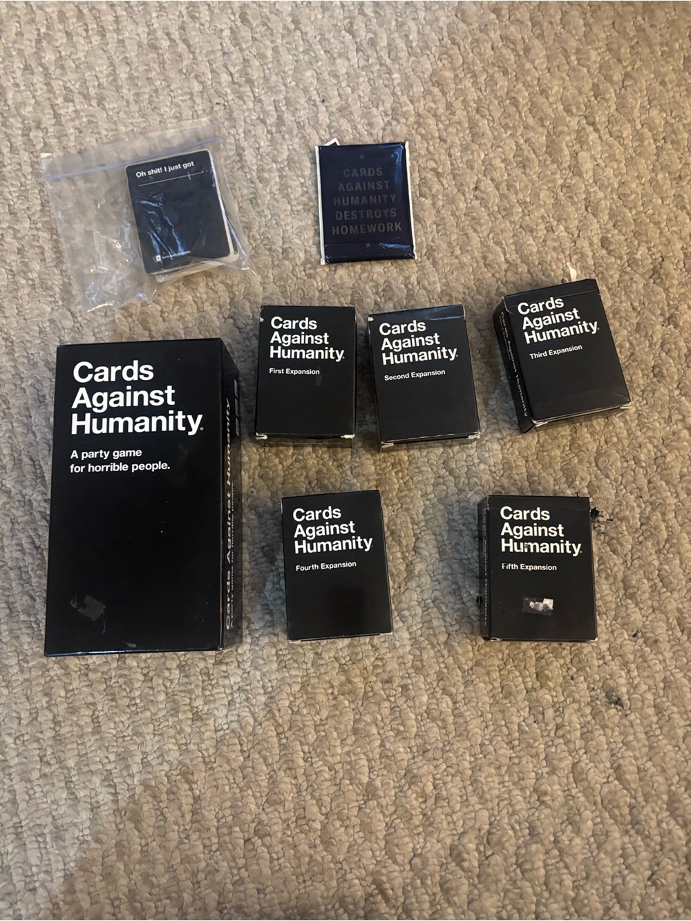 Cards Against Humanity Base Game, Expansions 1 thru 5 & extra cards and packs